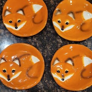 Whimsical Orange and Cream Fox Plate Set